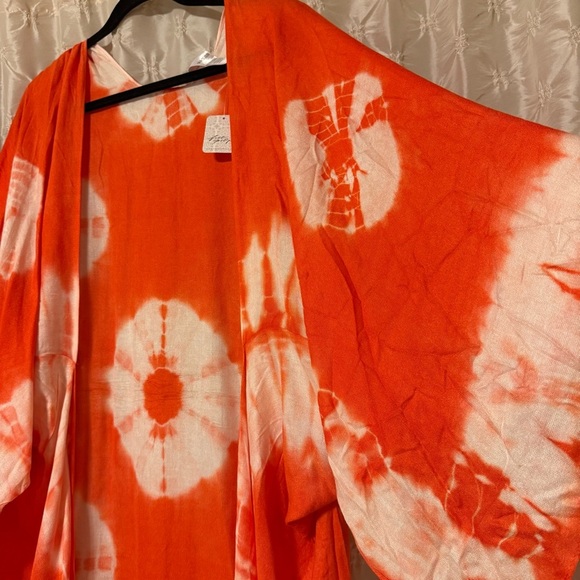 Free People Spellbound Tie Dye Maxi Duster Red Orange Cream Swim Coverup - Picture 6 of 10